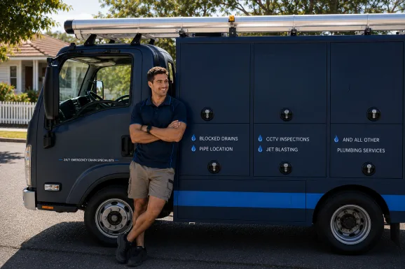 Service van and plumber at a Nelson callout